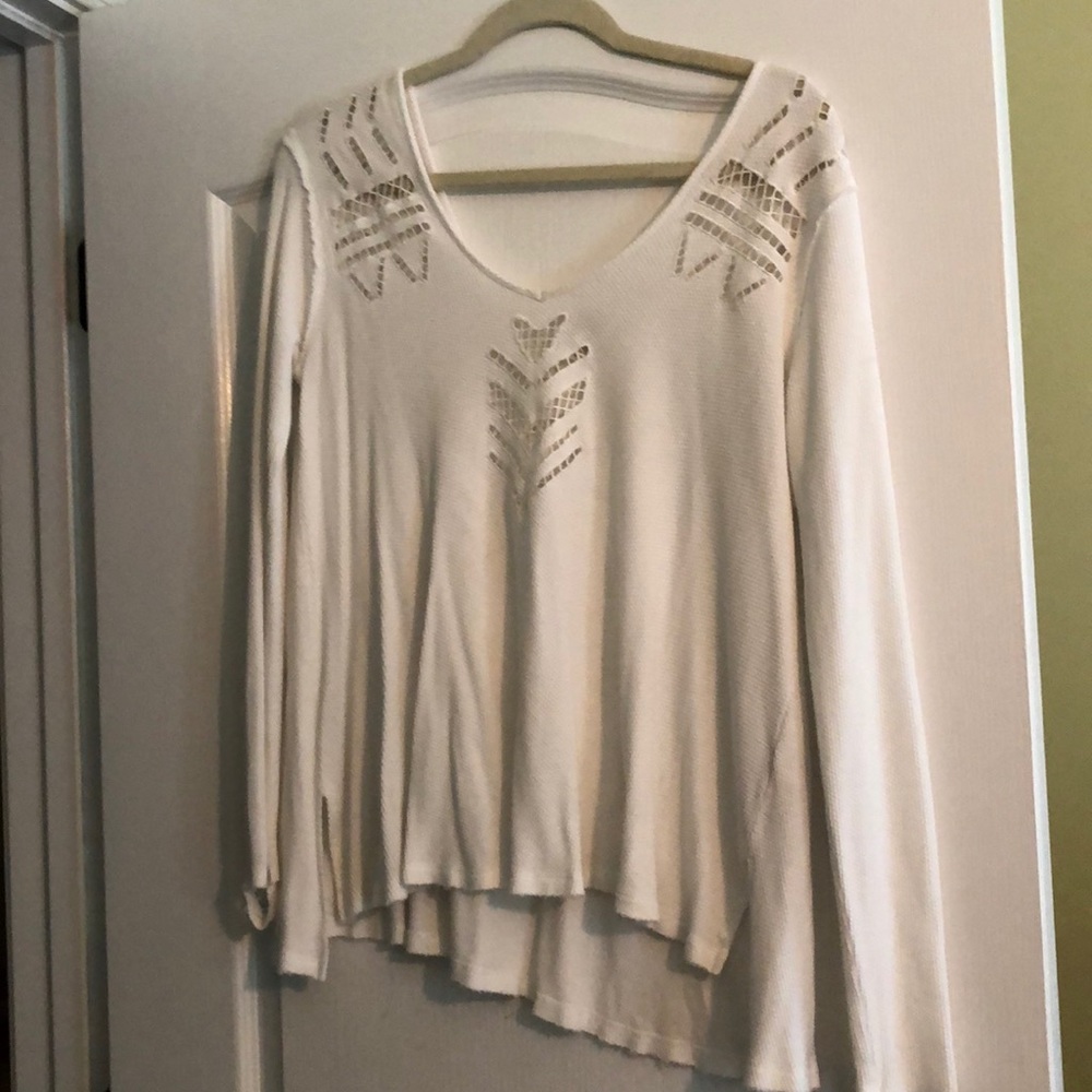 White Free People Waffle Shirt